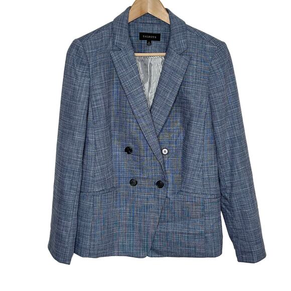 Talbots Womens Tweed Blended Double Breasted Blazer 8 Blue Workwear Career - Picture 1 of 11